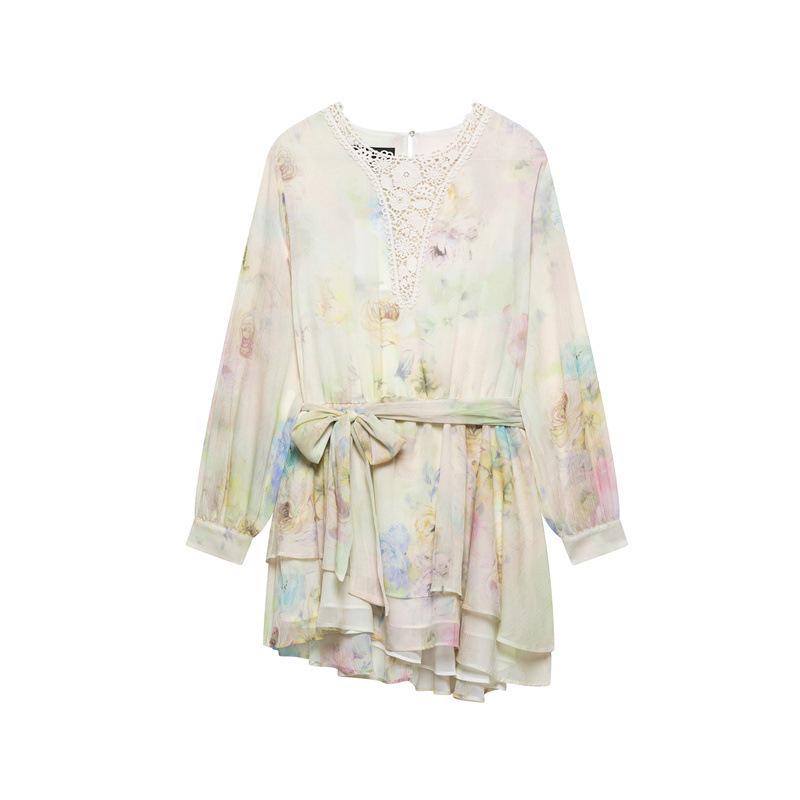 

TAOP&ZA Summer Women s Elegant Print Tie Irregular Dress Medium