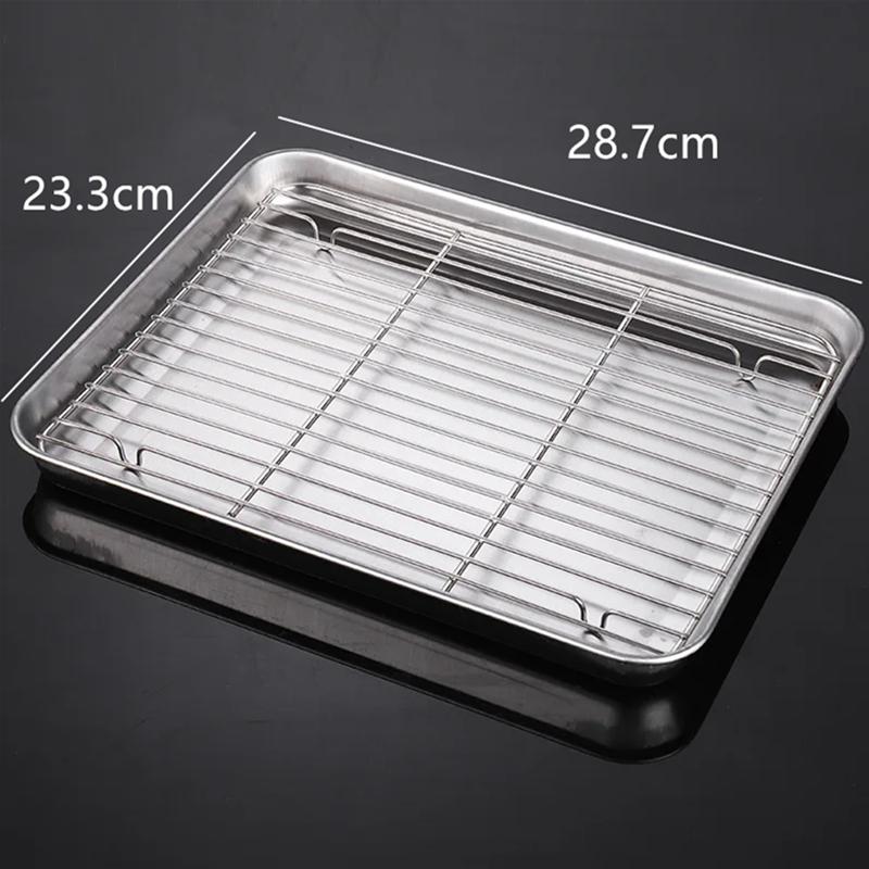Rectangular Baking Tray with Wire Rack Oil Filter, Stainless Steel Nonstick Cake Baking Grid, Cooling Rack, Kitchen Bakeware