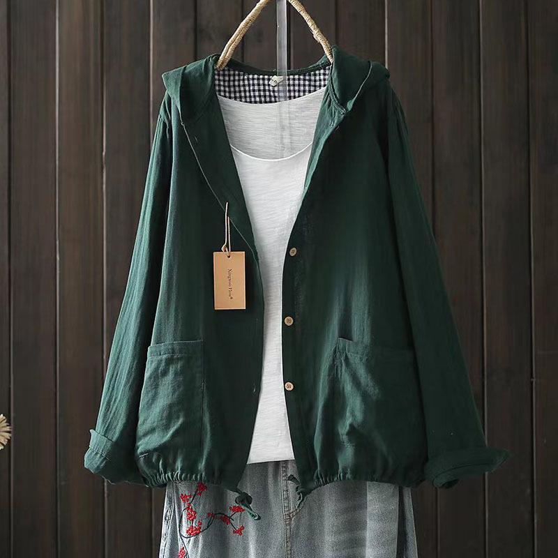 Japoneză coreeană de culoare solidă, largi, jachetă subțire, cu două straturi, din fire de bumbac, cu glugă, cu mâneci lungi, cardigan legat, haină subțire, îmbrăcăminte pentru femei