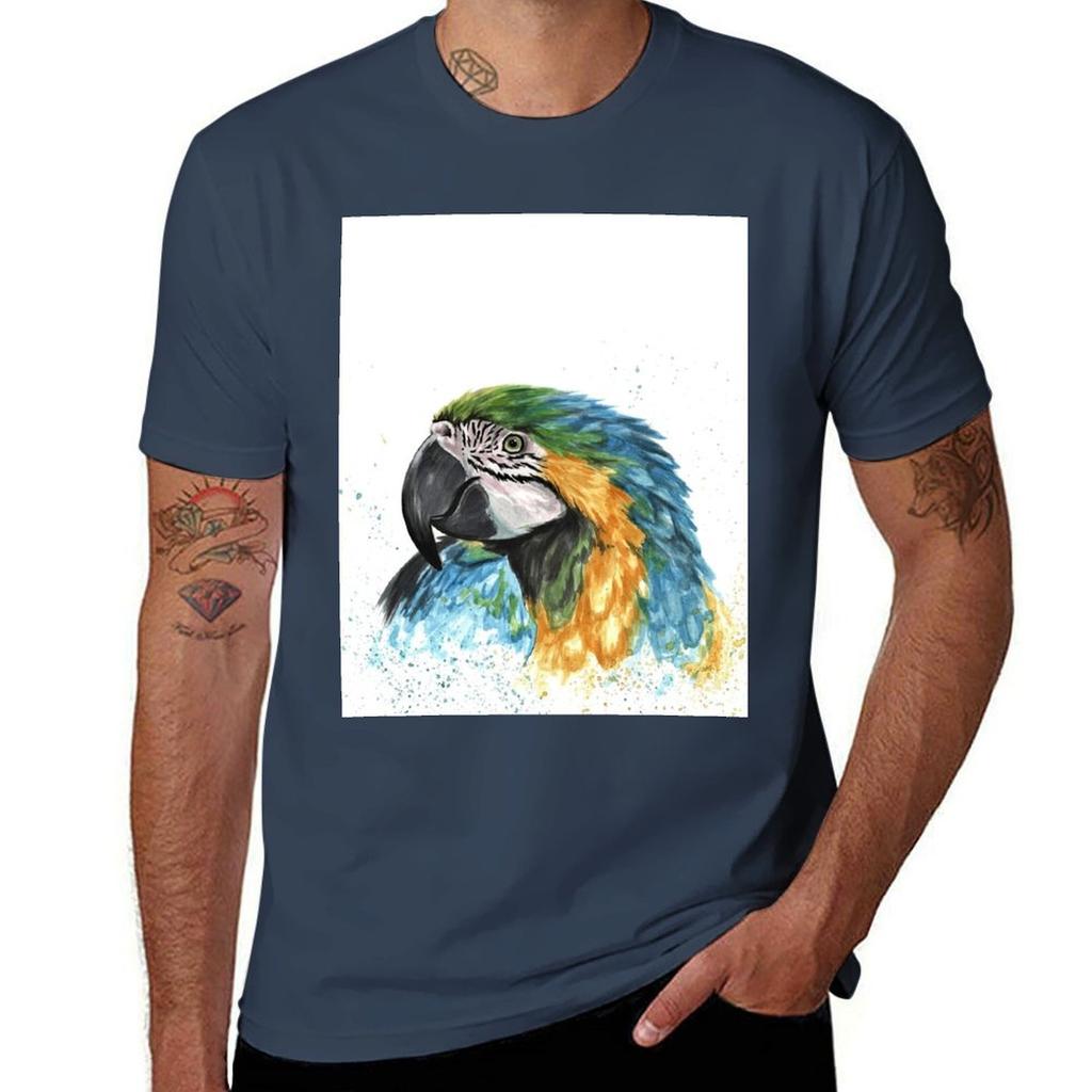 Blue Macaw Tshirt Simple Casual Short Sleeve Cotton Tshirt