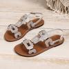 Large Size Belt Buckle Flat Bottom Hollow Sandals Women's Fashion Versatile Outer Wear Solid Color Beach Sandals Wish