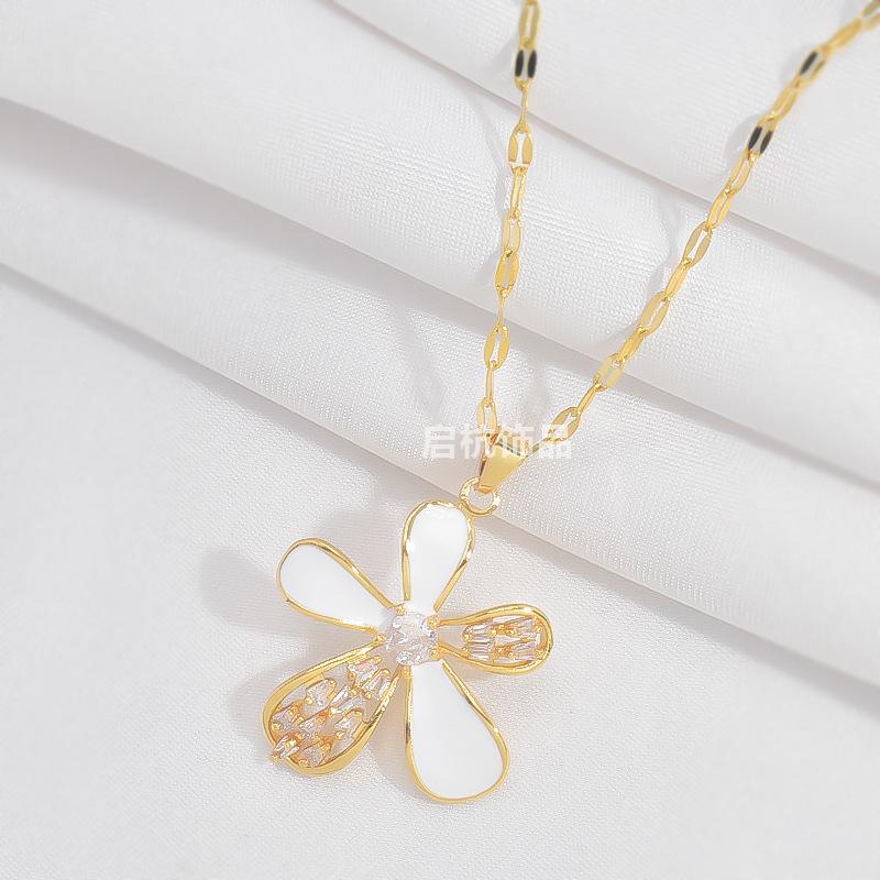 Five-Petaled Flower Necklace Women'S Light Luxury Simple And Versatile Fresh Micro-Inlaid Pendant Collarbone Chain Accessories