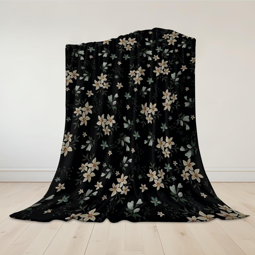 Nocturne Floral Sprig Flannel Blanket Warm Soft Halloween Christmas Couch Warm Cozy Decorative Decor Gift for All Season