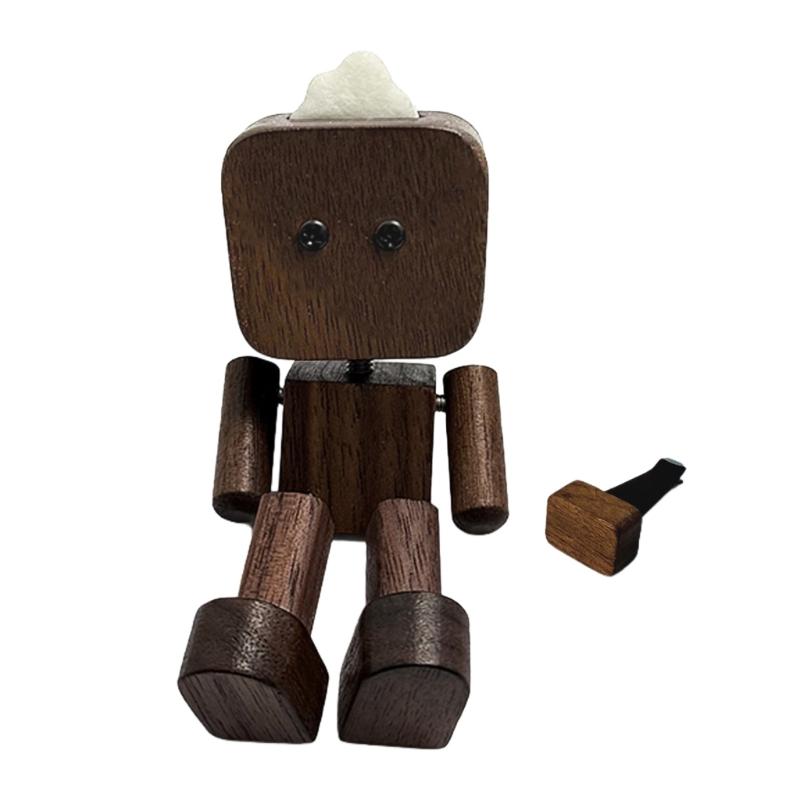 

Handcrafted Wooden Robot Dashboard Ornament With Magnetic Base For Car Dynamic Moving Limbs Car Interior Decors