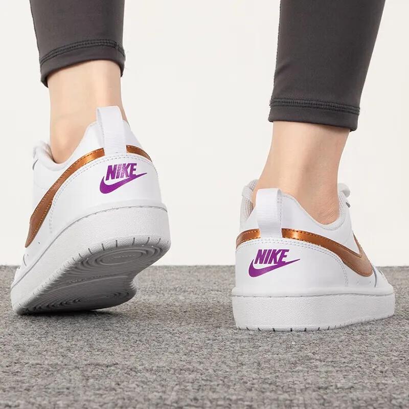 Nike Court Borough Low 2 SE Grade School 'White Metallic Copper' (Unisex) White / Vivid Purple / Metallic Copper Kids' Skateboarding Shoes