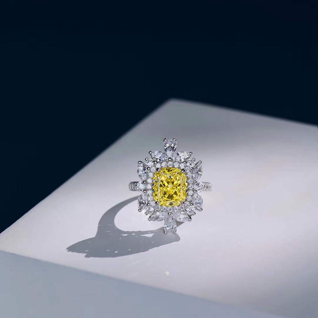 Radiant Goose Yellow Zircon Diamond Women's Ring with Colored Stones