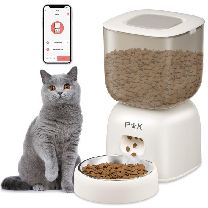Automatic Cat Food Dispenser - Beige - 3L - App Control - Dual Power Supply - For Cats