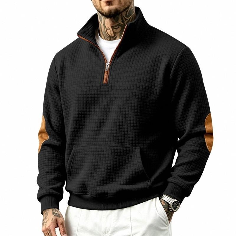 Casual Mens Half Zipper Stand Collar Sweatshirt With Color Block Design For Autumn Winter Wear