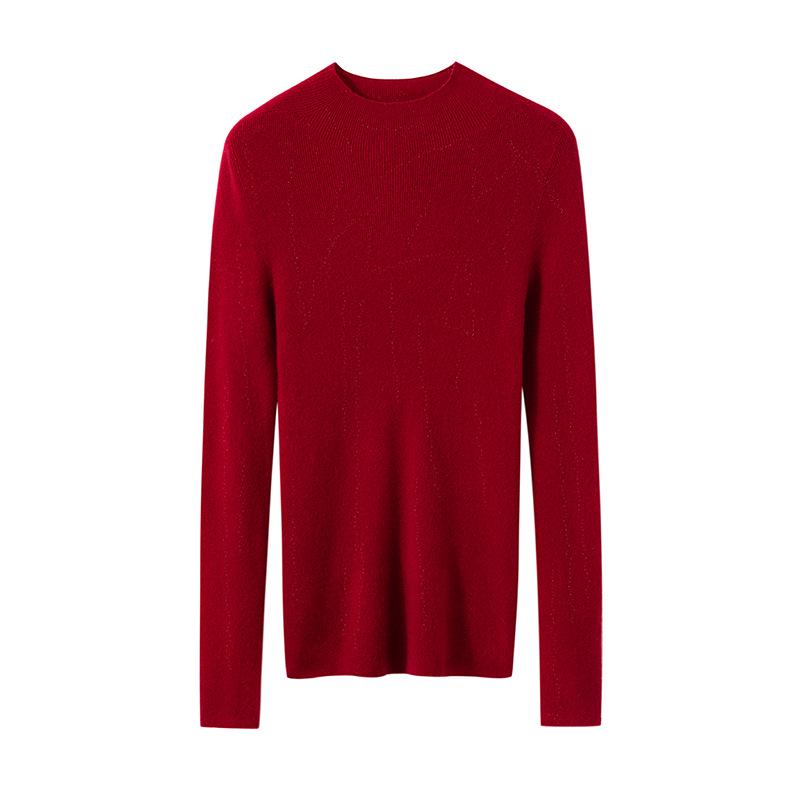 Women's Pure Cashmere Sweater - Half-High Neck, Slim Fit, Solid Color, Long Sleeve Pullover Knitwear, Perfect as a Base Layer for Autumn and Winter.