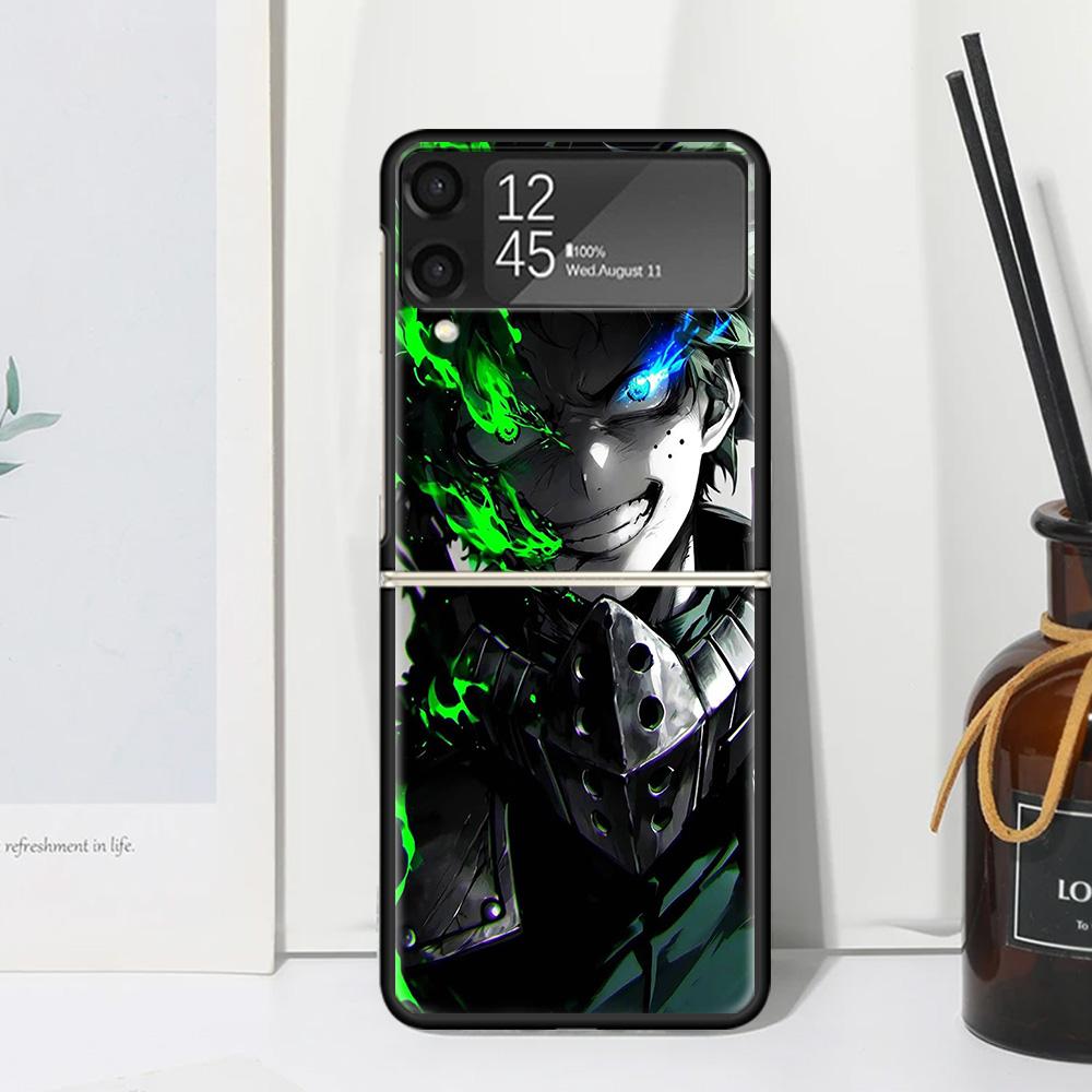 Midoriya Izuku Deku MHA My Hero Phone Case Cover for Samsung Galaxy Z Flip 7 6 5 4 3 5G Flip3 Flip4 Flip5 ZFlip6 ZFlip7 Black Fu