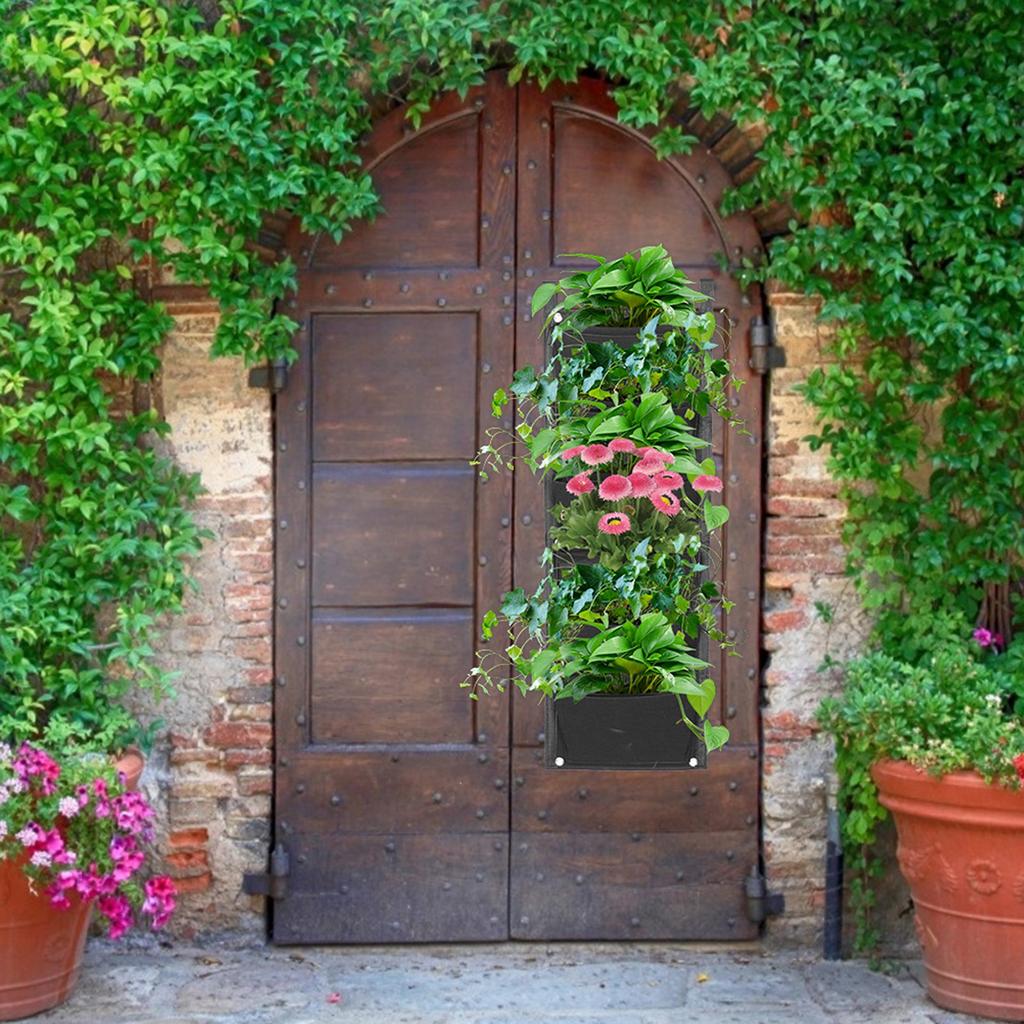 6 Pockets Vertical Plant Grow Bags Container Wall Hanging Planter for Outdoor GardenBlack