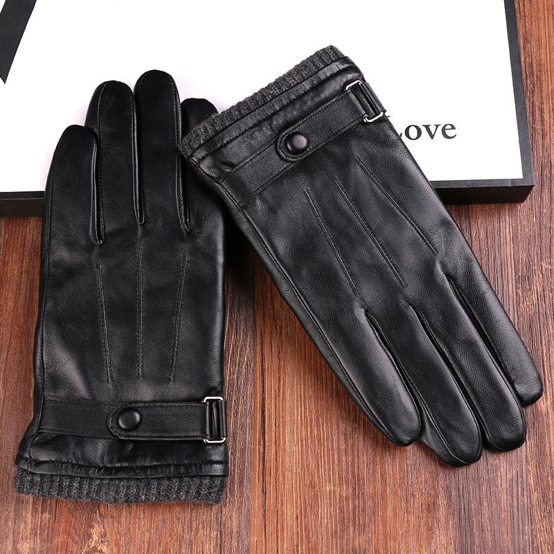 Autumn and Winter Sheepskin Gloves for Men with Plush Velvet Thickened Warmth and Cold Driving Outdoor Riding Three String Touch Screen Gloves