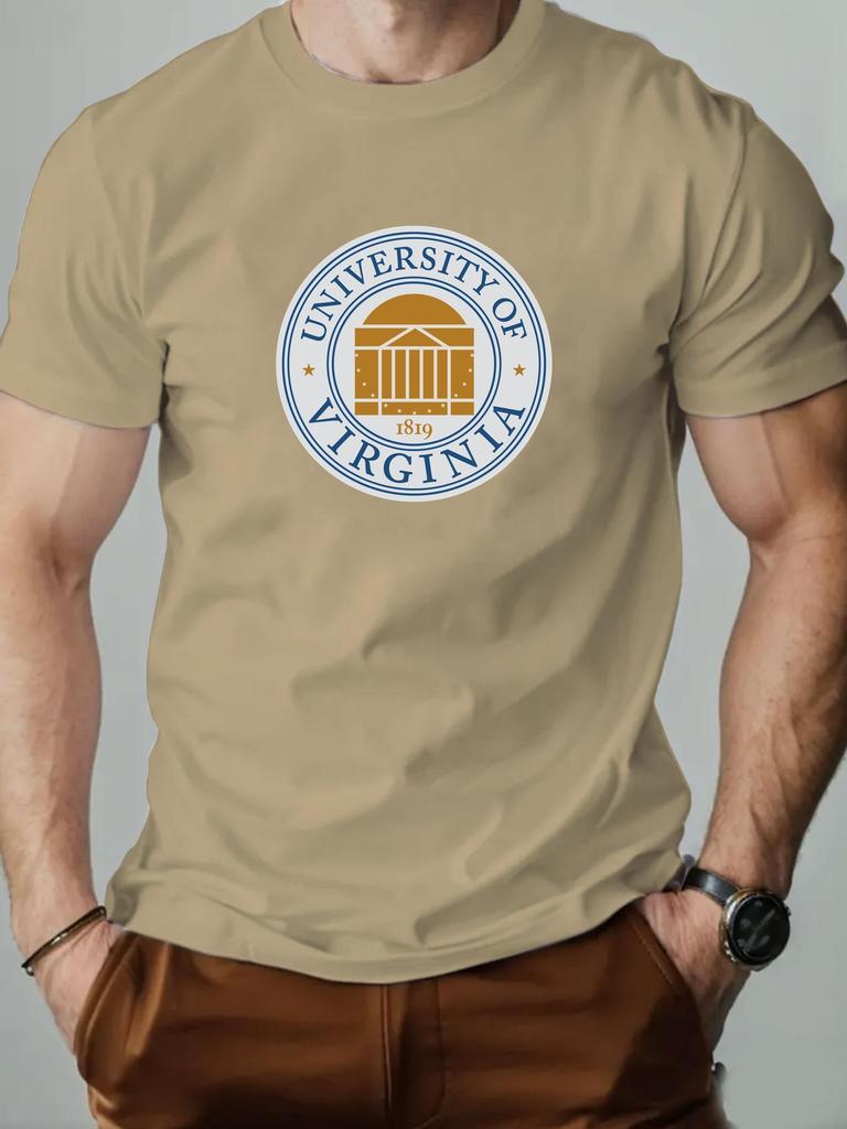 Mens Cotton TShirt University of Virginia Summer Round Neck Short Sleeve Graphic Breathable Fashion Casual TShirt