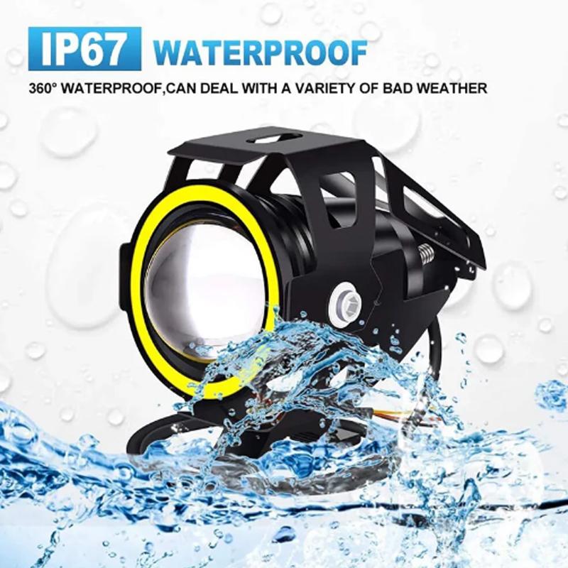 U7 LED Motorcycle Headlight Angel Eyes Spotlight Headlamp Super Bright Fog Lights Spotlights U7 Mini Moto Auxiliary Driving Lamp