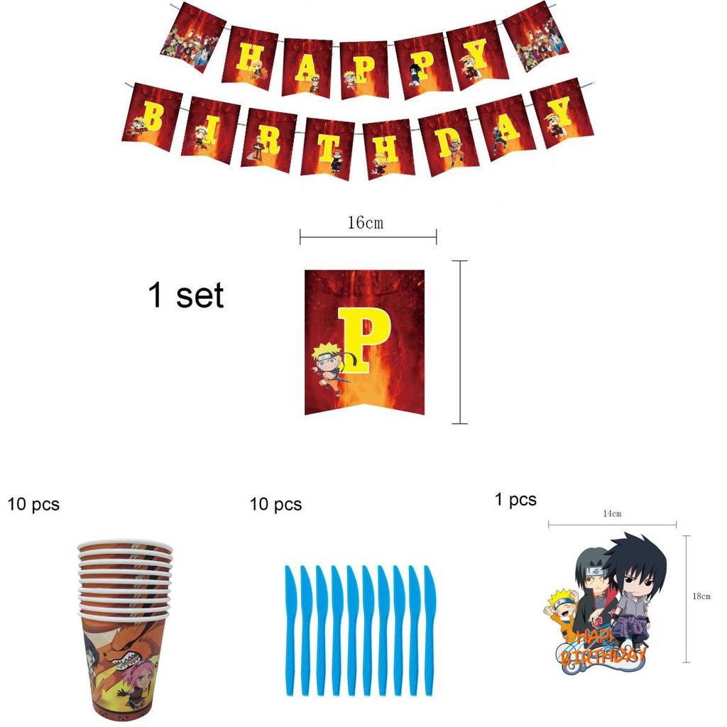 Naruto Ninja Birthday Party Decor Supplies Featuring Colorful Balloons And Plates