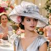 DRESHOW Damen Organza Hut Kirchenkappe Hüte Ausverkauf Kentucky Derby Cocktail Teeparty Hochzeit Blumenhut mit breiter Krempe