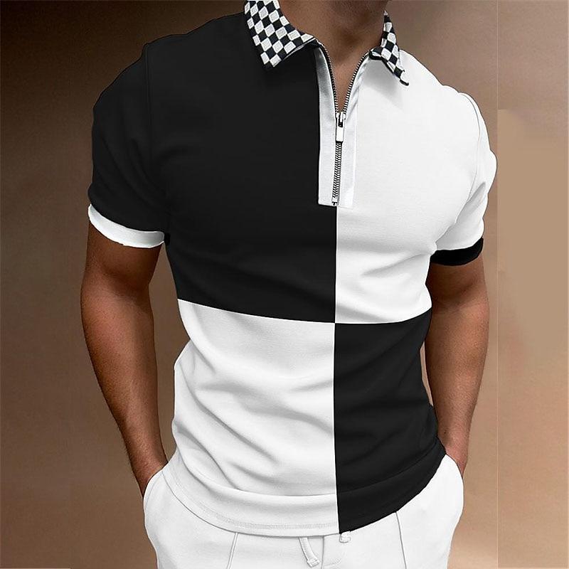 Men's Shirt Polo Casual Zip Short Sleeve Fashion Casual Zipper Summer Spring Regular Fit 3D Blue Letter Star Print Shirt
