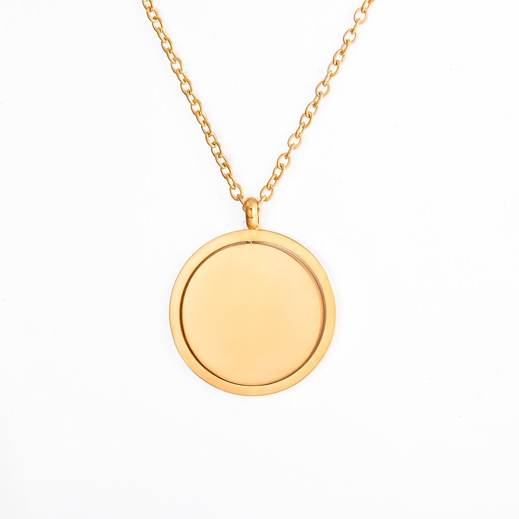 25mm Stainless Steel Rotatable Round Necklaces Customized Name or Logo Metal Charm Statement Mirror Polished Jewelry Gift