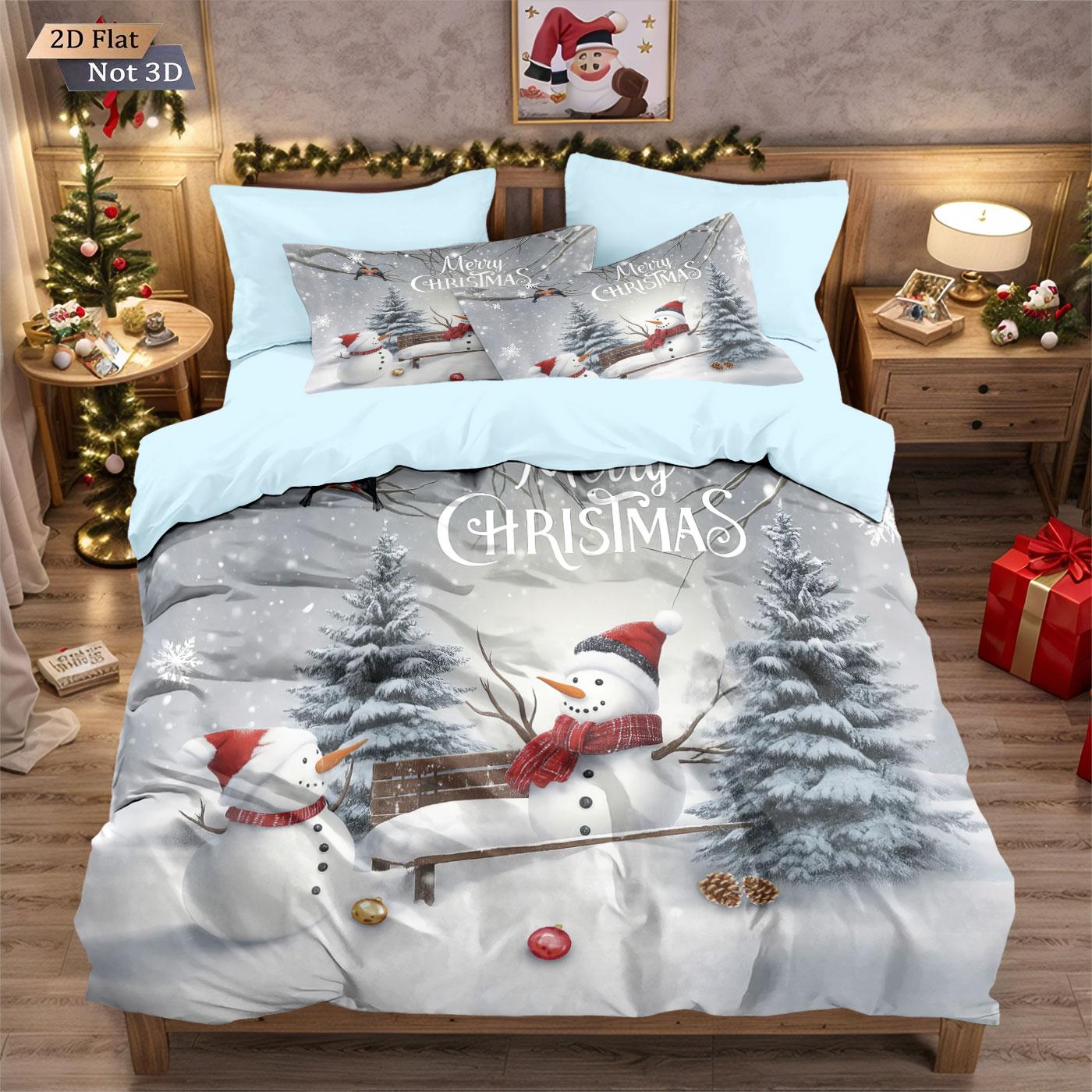 

3pcs Merry Christmas cartoon snowman print coreless down duvet cover multi size bedroom bedding holiday decoration 135x200cm-EU-Single&set