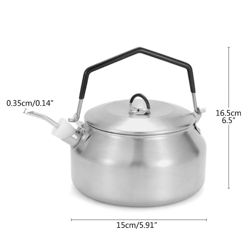 1 Litre Camping Kettle with Foldable Handle Fast Heating Gas Teapot Outdoor Lightweight Whistling Stainless Steel Kettle