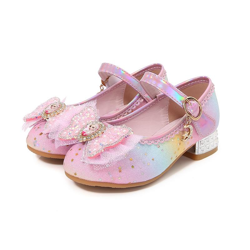 Children's high heels Elsa princess shoes girls spring and autumn new rainbow crystal shoes small leather shoes little girl single shoes
