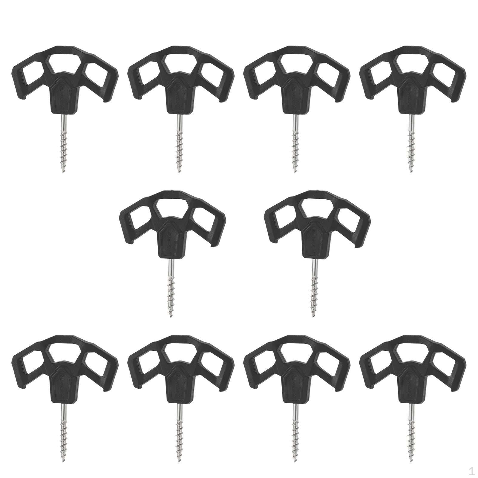 

10 Camping Deck Nails, Ground Three-eyed Screw Peg, Tent Nails for Backpacking Hiking Black