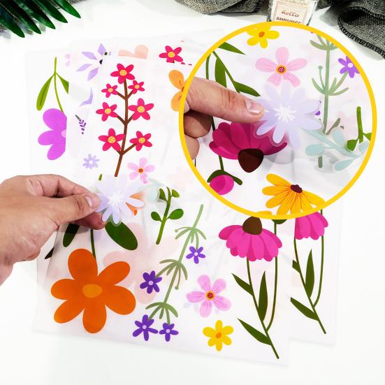 8 Sheets Flowers Wall Decals Watercolor Spring Floral Wall Sticker Colorful Peel And Stick Mural Wall Art for Home Bathroom Kitchen Decor