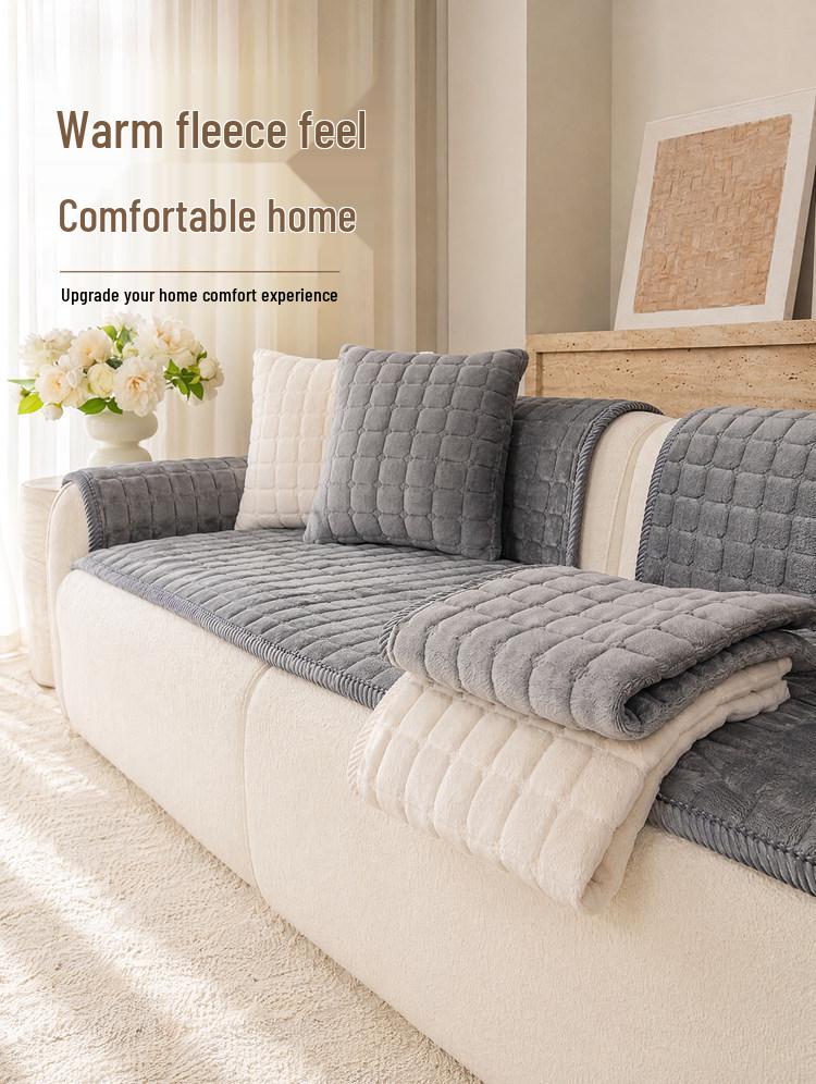 Thickened Non-slip Flannel Sofa Mat & Plush Seat Cushion for Autumn and Winter