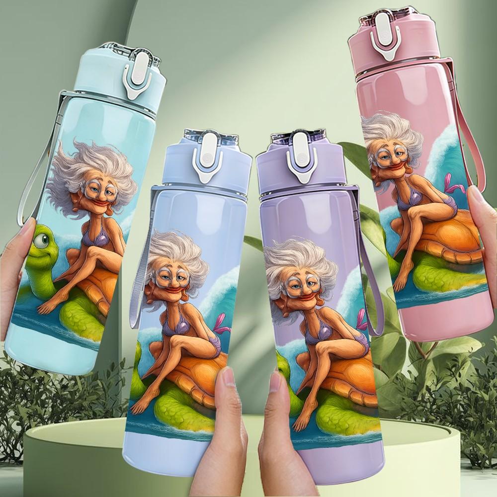 1PC Turtle Mermaid Ocean Wave Scene 750ml Color Plastic Sports Water Bottle Leakproof Flip Straw Lid Suitable for Sports Office Home Use