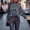 Autumn Winter New Women's Blouse Long Sleeve Mock Neck Loose Fit European American Style Cross-Border