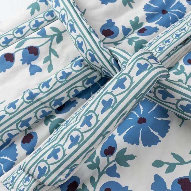 Elegant Women Cotton Jacket Floral Print Belted Coat Autumn Winter Fashion Long Sleeves Single Breasted O Neck Streetwear New Lady Outerwear