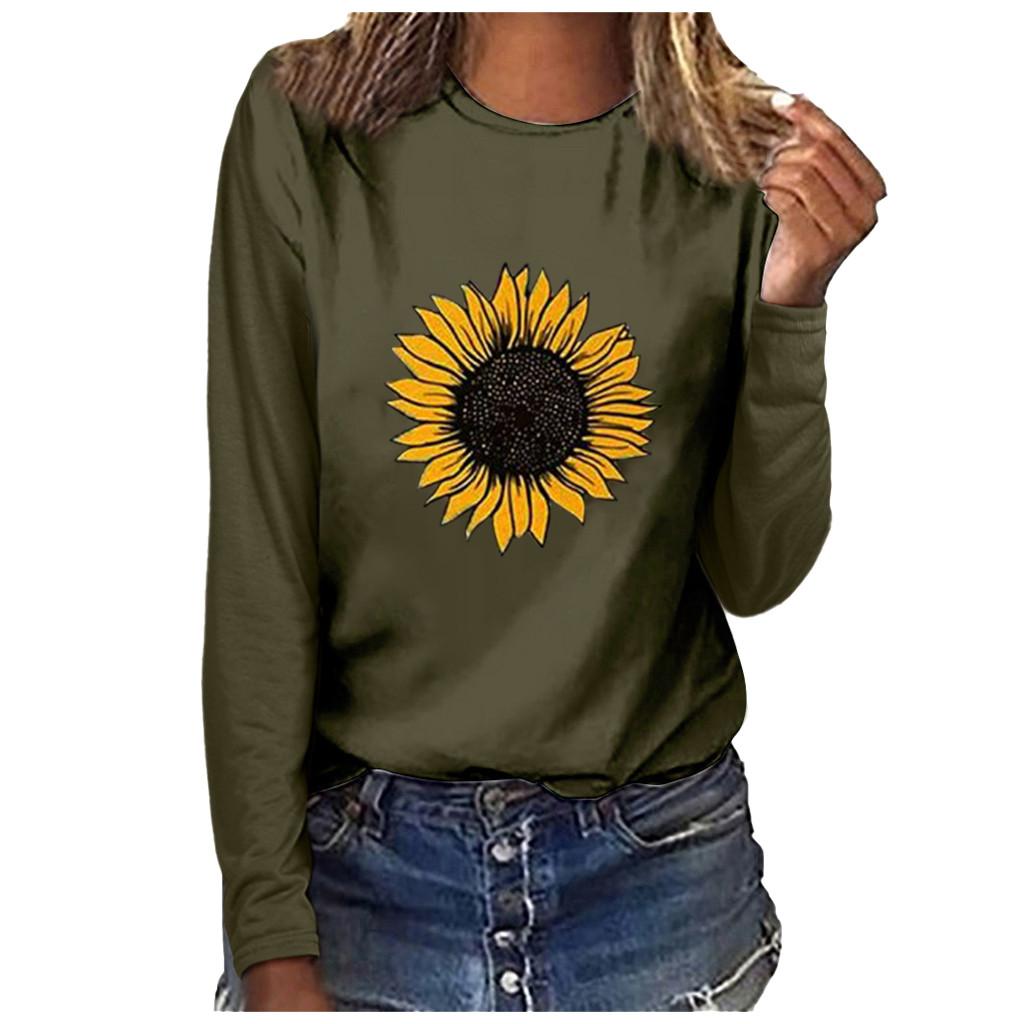 Stylish Printed Sunflower Print  Long T-shirt For Women's main image 1