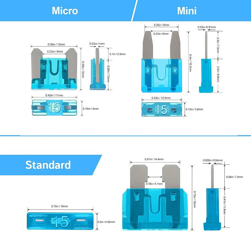 50/100/180Pcs Standard Car Fuses Assorted Kit 60 Mini Blade Car Fuse +60 Standard Fuse Automotive +60 Micro Fuse Fuses4