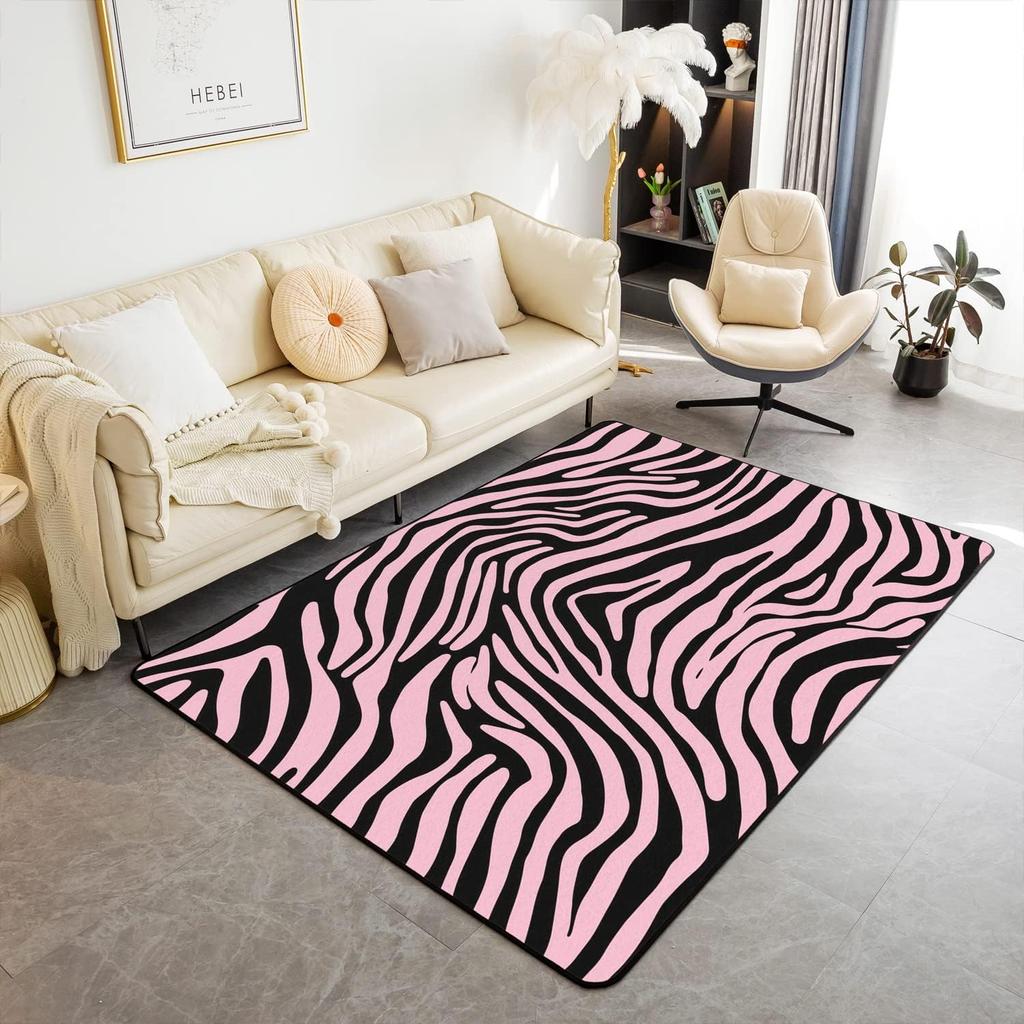 Zebra Stripes Area Rug Animal Skin Print Doormat African Wildlife Animal Carpet for Bedroom Playroom Living Room Soft Floor Mat