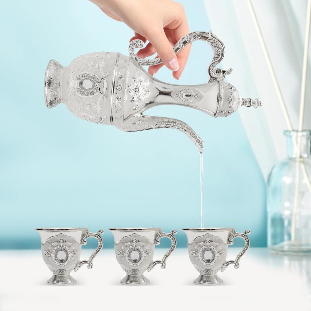 Turecká čajová souprava Vintage kovová Turecká kávová souprava pro domácí dekoraci Narozeniny Vánoce Svatba Restaurace Hotel (stříbrný)