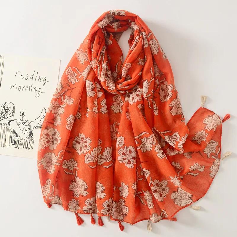 16 Colors Women Fashion Branch Floral Tassel Viscose Shawl Scarf Lady Print Soft Wrap Neck Snood Bufanda Muslim Hijab 180*90Cm