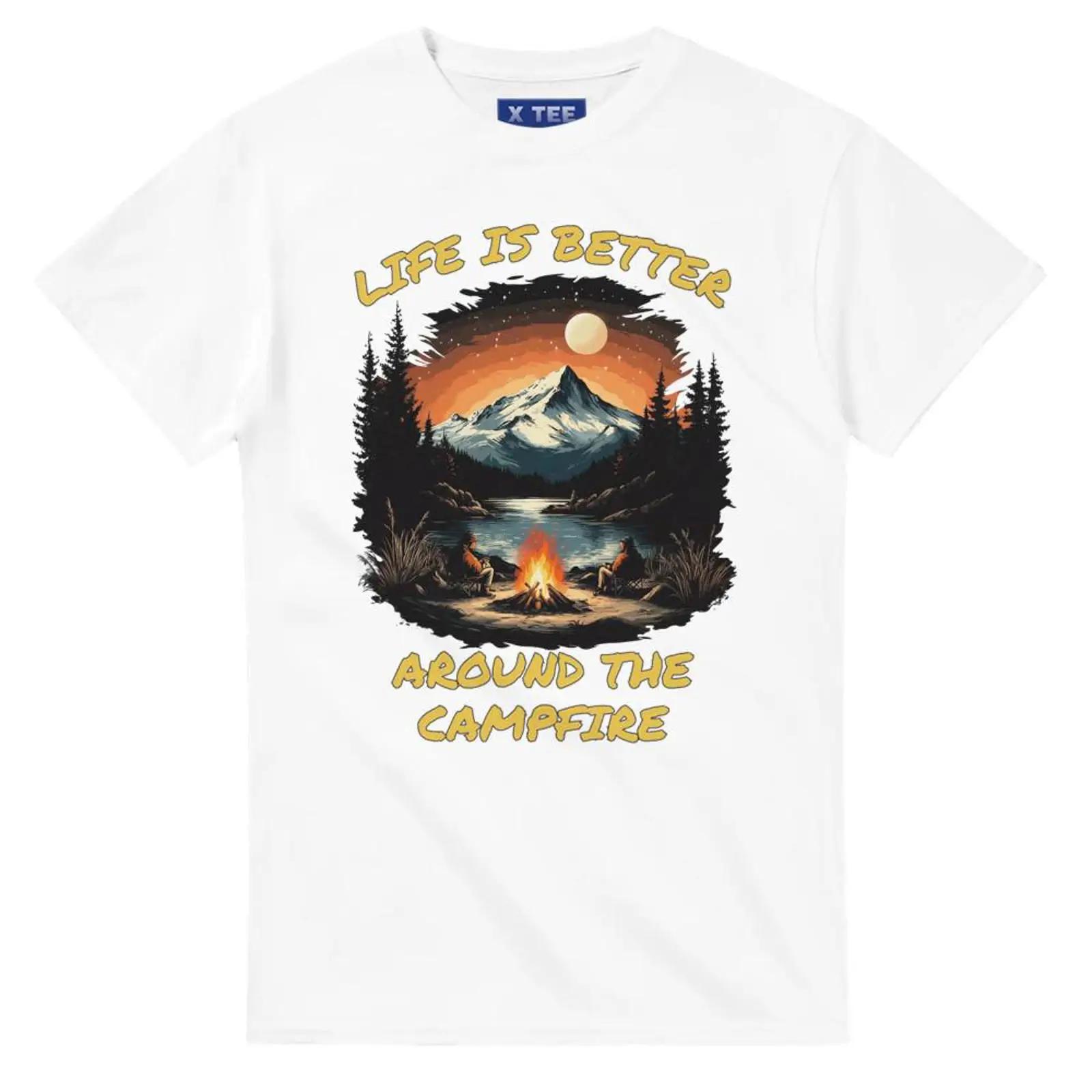 Life Is Better Around The Campfire T Shirt Casual Outdoor Camping Adventure for Camp Crew vintage Washed streetwear homme Soft S разноцветный