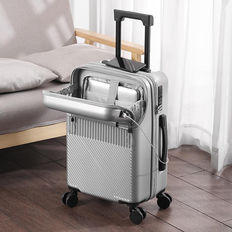 Front-Opening 20" Carry-On Trolley, Multifunctional Travel Suitcase with Universal Wheels & 24" Combo Lock for Men and Women