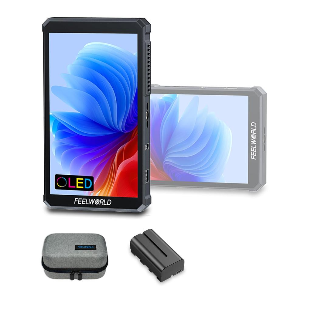 FEELWORLD PS6 5.5" OLED VerticalHorizontal Camera Field DSLR Monitor, 550nit 1080P Touchscreen, 4K 60Hz HDMI InputOutput, F550 and Case, Lightweight
