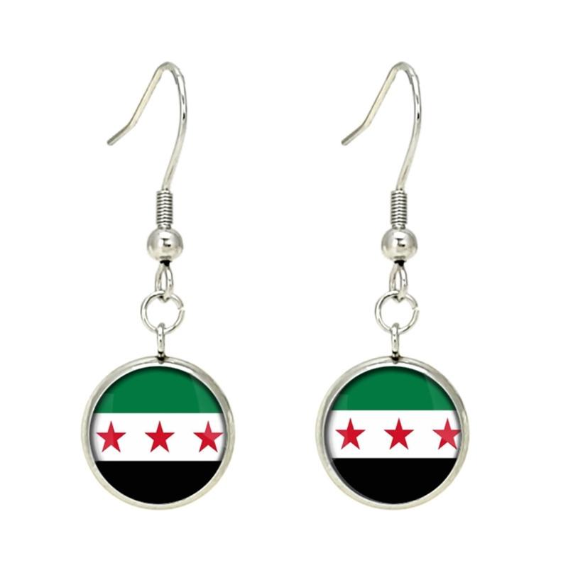 Elegantes syrisches Flaggen-Schmuckset mit Halskette, Armband, Ohrringen aus Edelstahl und Glas für Kulturbegeisterte