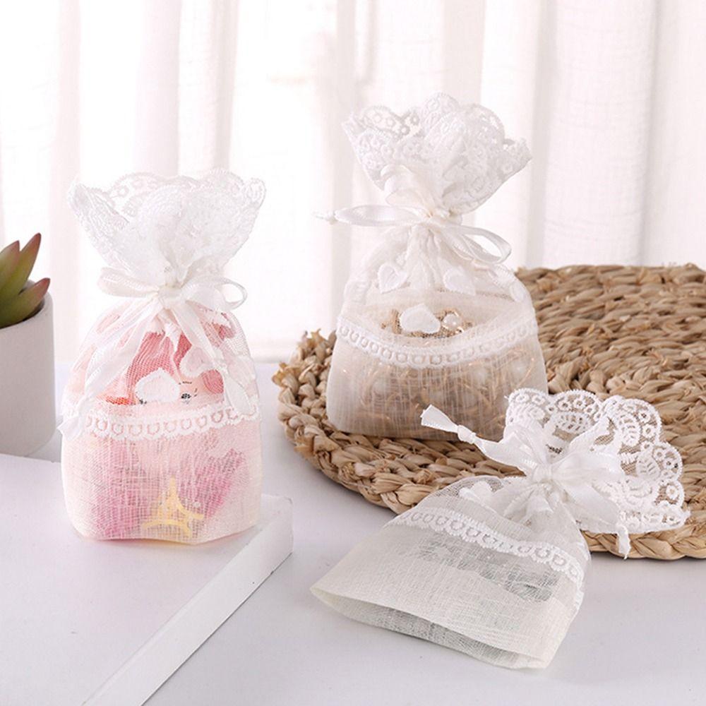 Festival Favor Drawstring Pocket Gauze Packaging Bag Reusable Lace Sachet Wedding