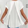 Women Pleated Panel Tunic Blouse Crew Neck Short Sleeve Loose Fit Flowy A Line Casual Summer Top