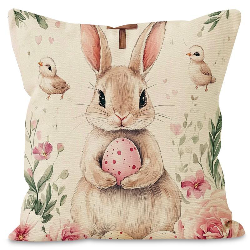 Easter Cute Bunny Print Pattern Home Decor Pillowcase Bedroom Living Room Sofa Decoration Polyester Cushion Cover with Zipper