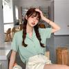 2021 Spring Retro Korean Style Women's Short Sleeve Lapel Shirt