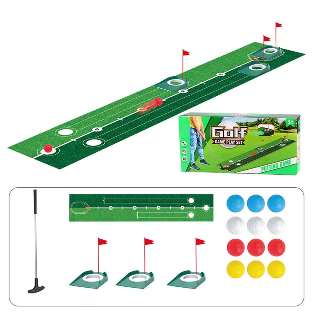 Putting Mat Golf Putting Mat For Kids Portable Golfing Equipment With Clubs Holes Balls Training Aid Toys For Indoor Backyard
