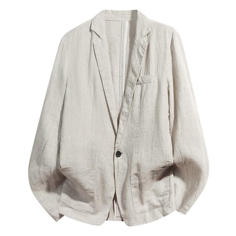 ROMON Men's Pure Linen Business Casual Suit Jacket