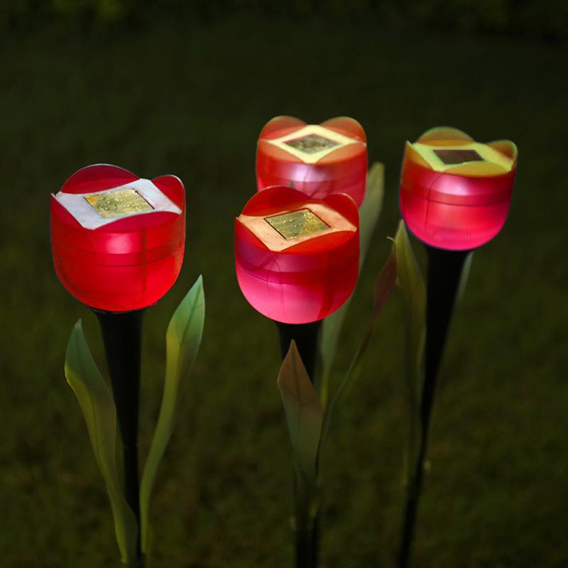 10PCS Outdoor LED Solar Lights Tulip Flower Lamp Landscape Lighting for Courtyard Lawn Waterproof Garden Stake Insert Solar Rose