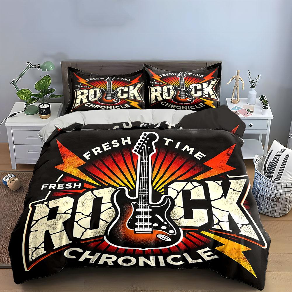 Fresh Rock Chronicle Design Bedding Duvet Cover Set Duvet Cover Pillowcases (1*Duvet Cover 2*Pillowcases, Without Duvet Insert)