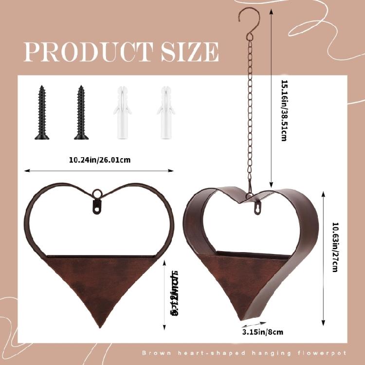 Metal Heart Shape Hanging Plant Holder for Garden Porch or Home Decoration Detachable Flower Pots Drain Hole Planter