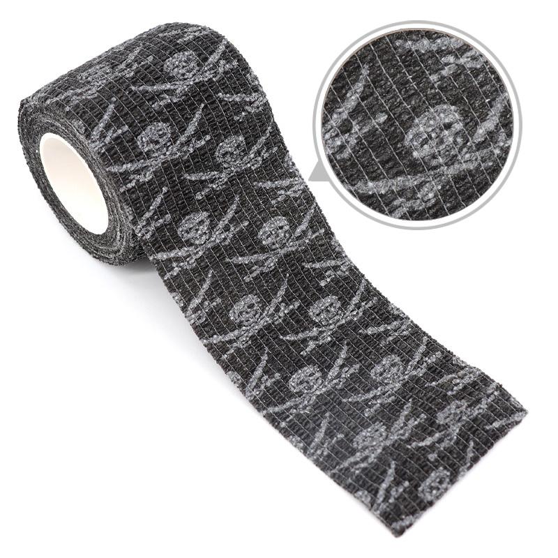 Black Skull Print Self-Adhesive Bandage 5Cm Wide Knee Ankle Support Tattoo Wrap Sports Injury Protection Elastic